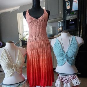 Dress and blue butterfly dress on right